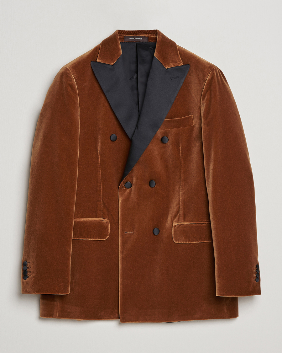 Herr | Kavajer | Oscar Jacobson | Farris Tuxedo Velvet DB Blazer Brown