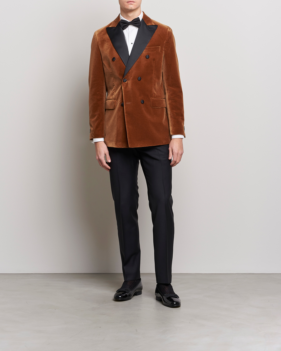 Herr | Kavajer | Oscar Jacobson | Farris Tuxedo Velvet DB Blazer Brown