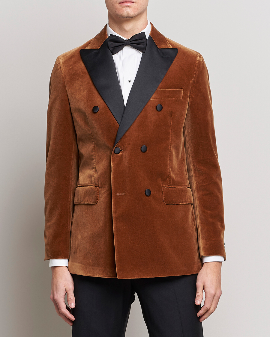 Herr | Kavajer | Oscar Jacobson | Farris Tuxedo Velvet DB Blazer Brown