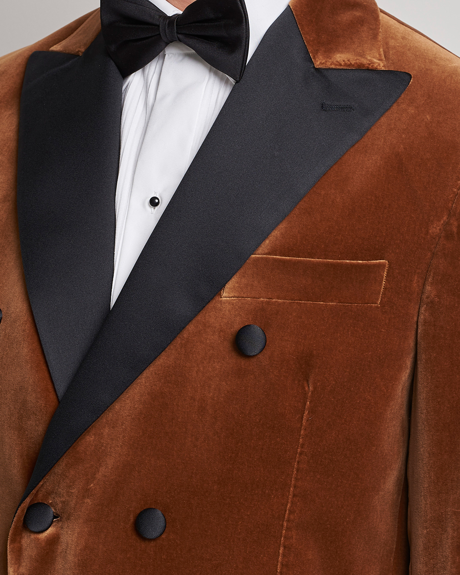 Herr | Kavajer | Oscar Jacobson | Farris Tuxedo Velvet DB Blazer Brown