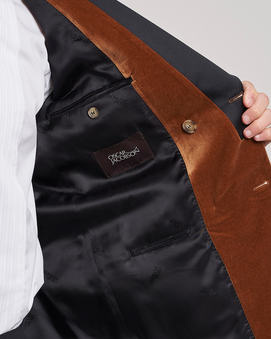 Herr | Kavajer | Oscar Jacobson | Farris Tuxedo Velvet DB Blazer Brown