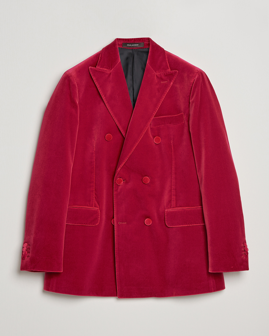 Herr | Kavajer | Oscar Jacobson | Farris Double Breasted Velvet Blazer Pink Berries