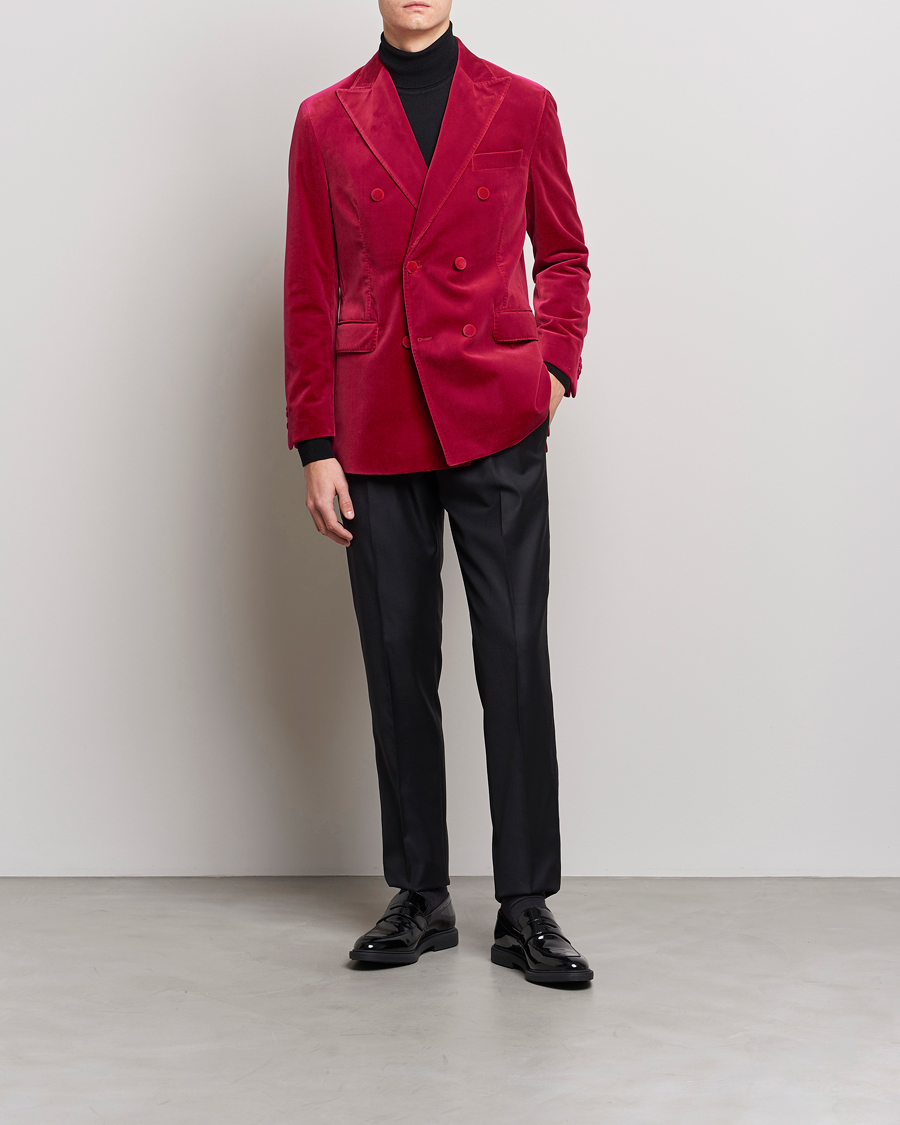 Herr | Kavajer | Oscar Jacobson | Farris Double Breasted Velvet Blazer Pink Berries