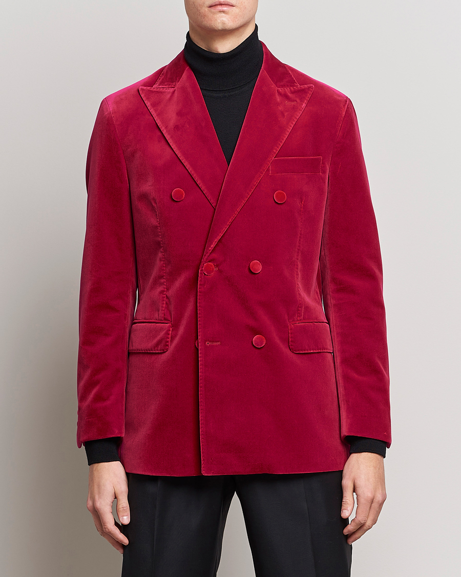 Herr | Kavajer | Oscar Jacobson | Farris Double Breasted Velvet Blazer Pink Berries