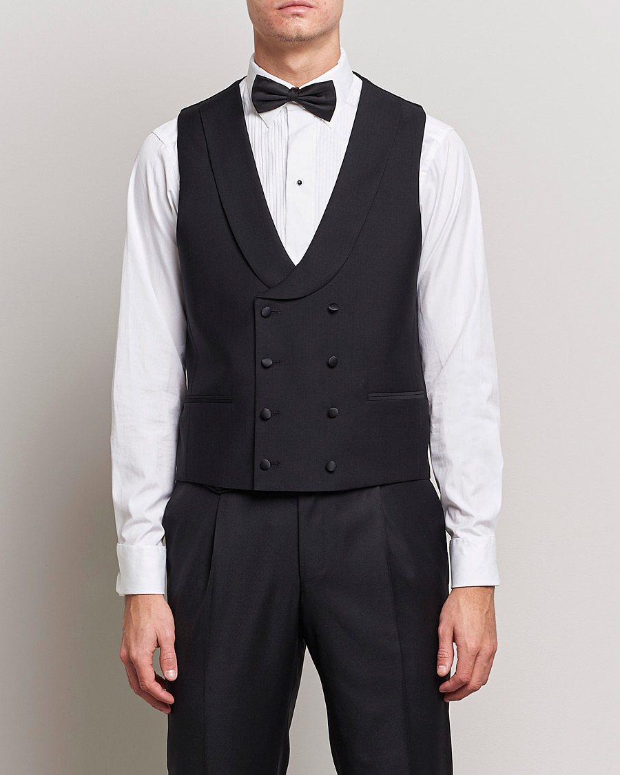 Herr | Kavajer | Oscar Jacobson | Hale Wool Tuxedo Waistcoat Black
