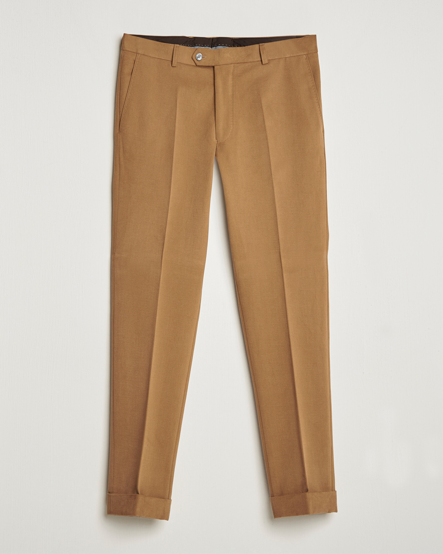 Herr | Byxor | Oscar Jacobson | Denz Brushed Cotton Turn Up Trousers Beige