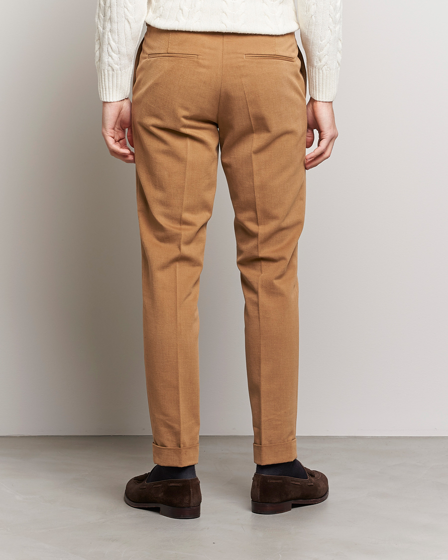 Herr | Byxor | Oscar Jacobson | Denz Brushed Cotton Turn Up Trousers Beige
