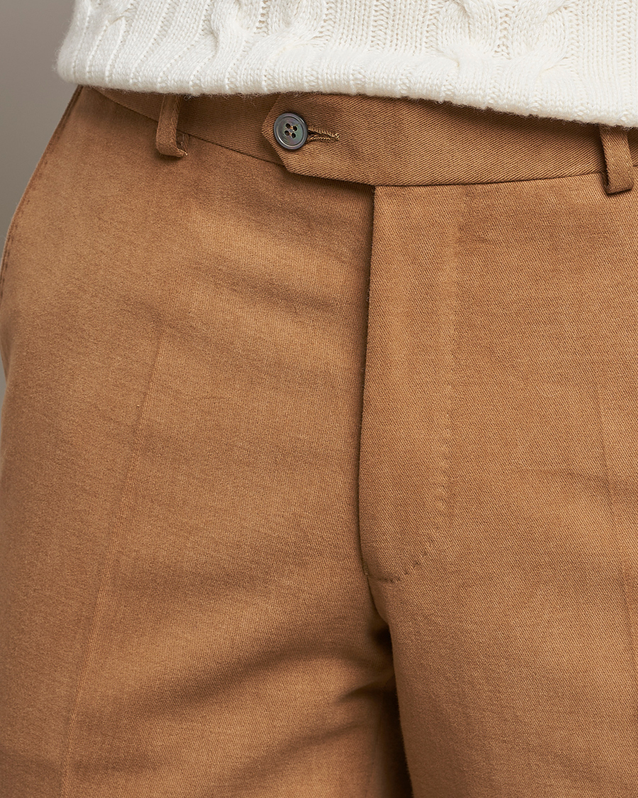 Herr | Byxor | Oscar Jacobson | Denz Brushed Cotton Turn Up Trousers Beige
