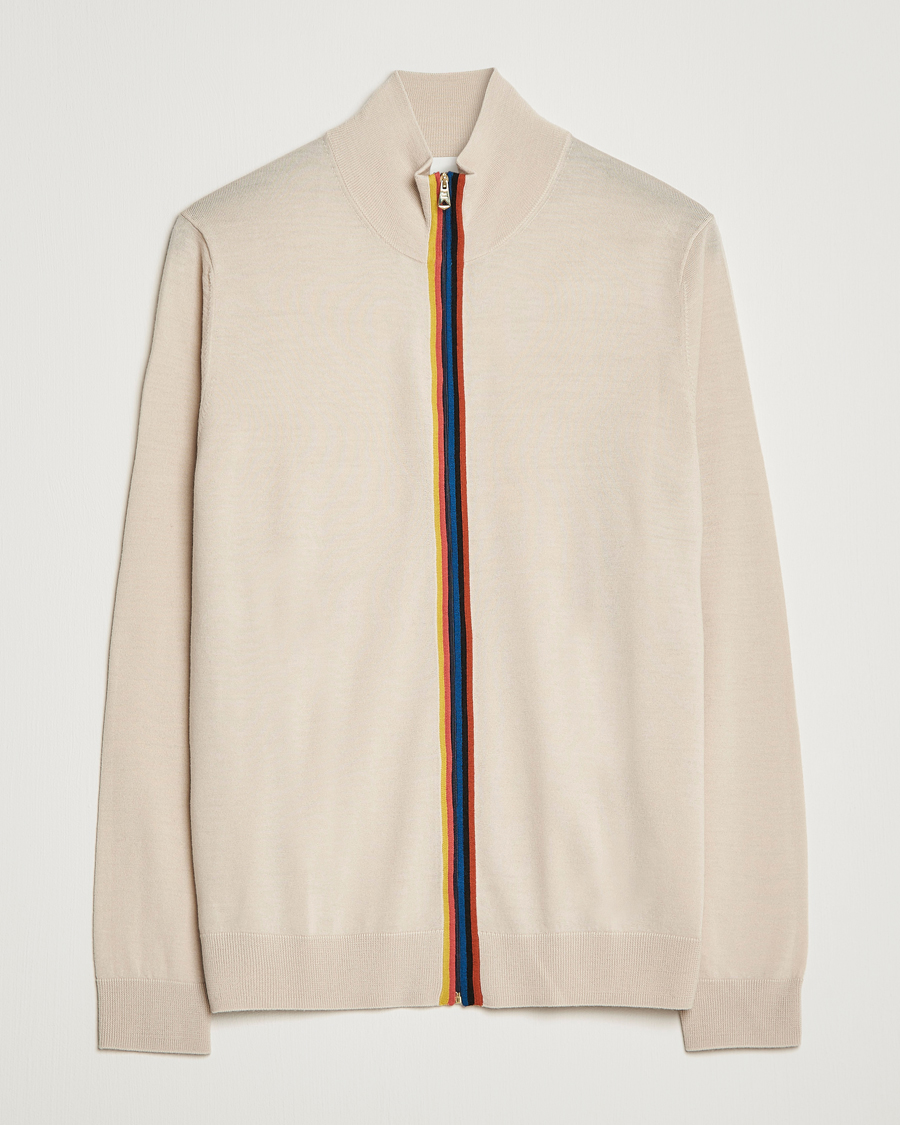 Herr | Tröjor | Paul Smith | Full Zip Stripe Wool Cardigan Sand