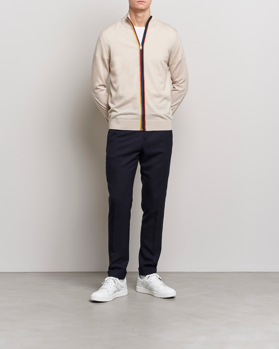 Herr | Tröjor | Paul Smith | Full Zip Stripe Wool Cardigan Sand