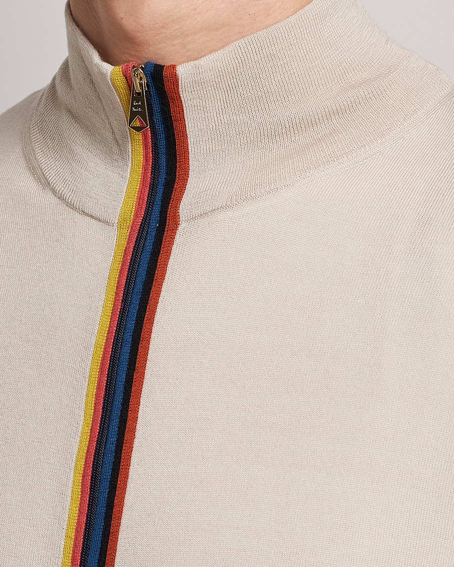 Herr | Tröjor | Paul Smith | Full Zip Stripe Wool Cardigan Sand