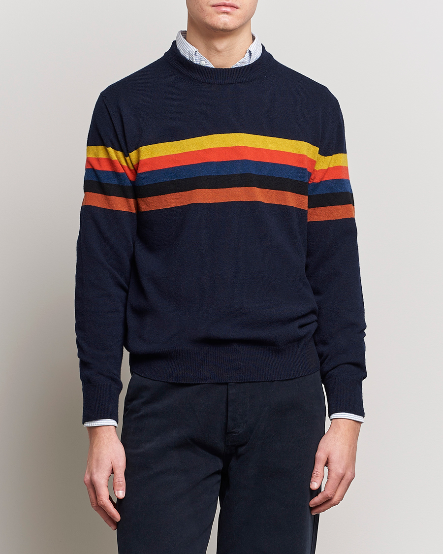 Herr | Stickade tröjor | Paul Smith | Wool Stripe Knitted Crew Neck Navy