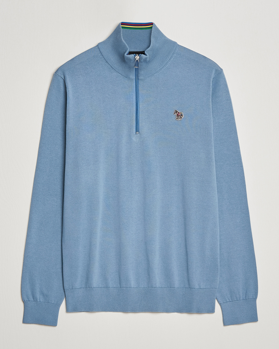 Herr | Tröjor | PS Paul Smith | Zebra Organic Cotton Knitted Half Zip Light Blue