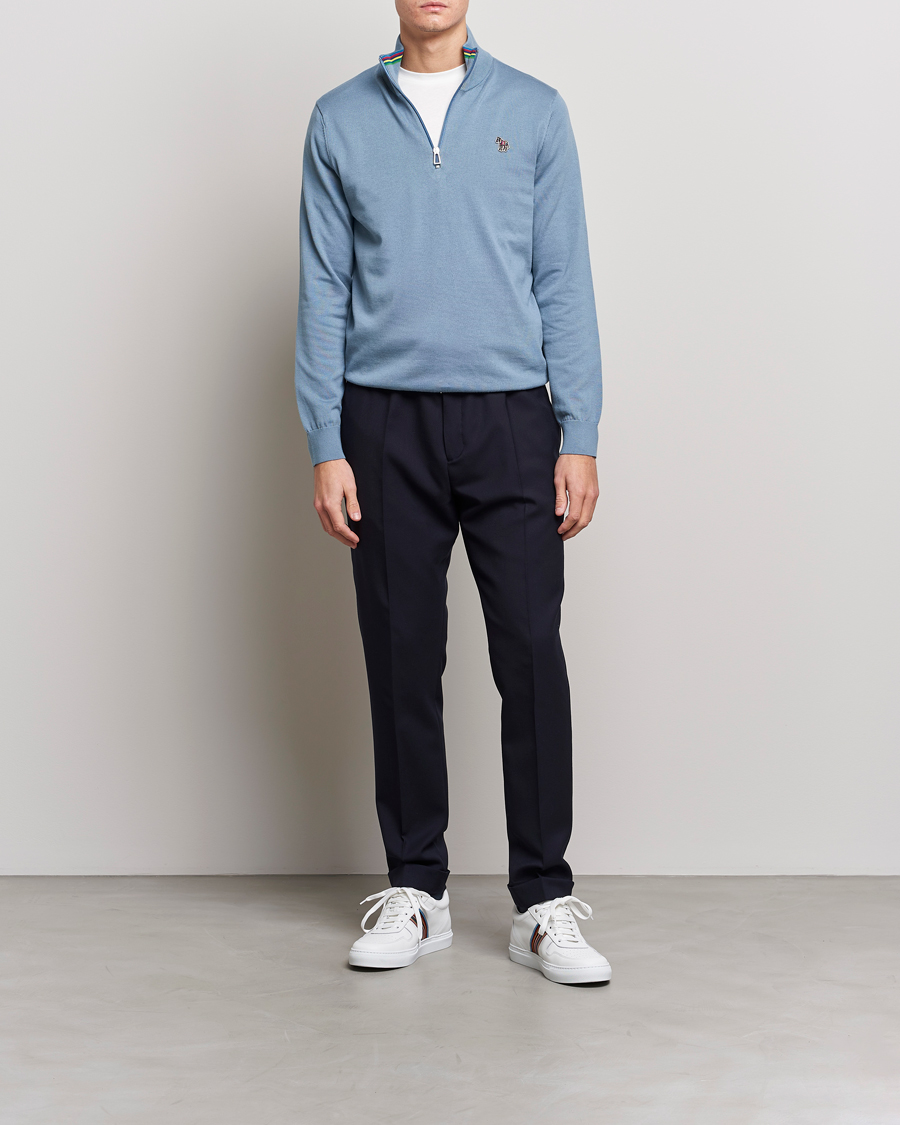 Herr | Tröjor | PS Paul Smith | Zebra Organic Cotton Knitted Half Zip Light Blue