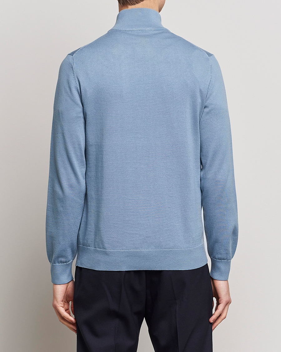 Herr | Tröjor | PS Paul Smith | Zebra Organic Cotton Knitted Half Zip Light Blue