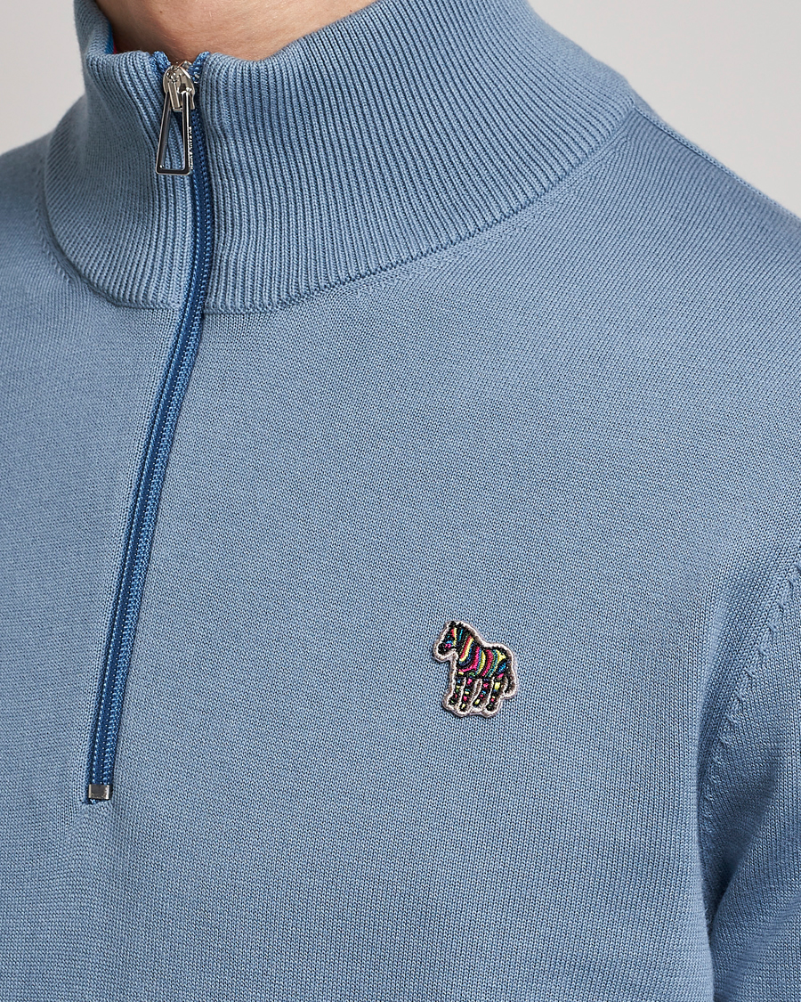 Herr | Tröjor | PS Paul Smith | Zebra Organic Cotton Knitted Half Zip Light Blue