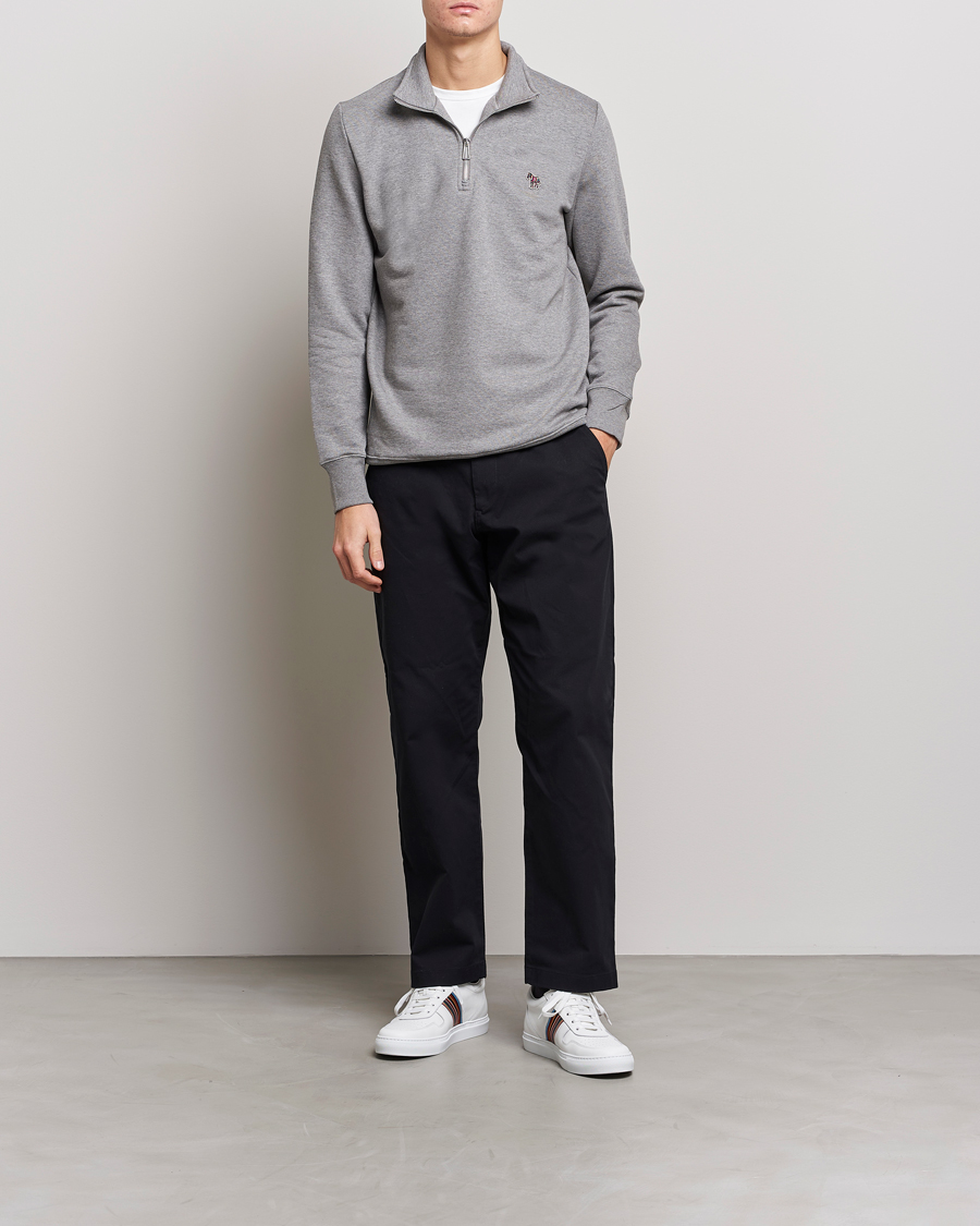 Herr | Tröjor | PS Paul Smith | Organic Cotton Zebra Half Zip Grey Melange