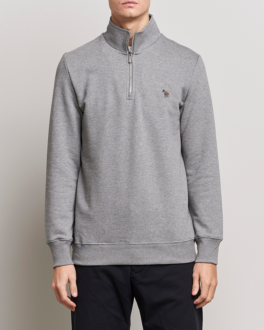 Herr | Tröjor | PS Paul Smith | Organic Cotton Zebra Half Zip Grey Melange