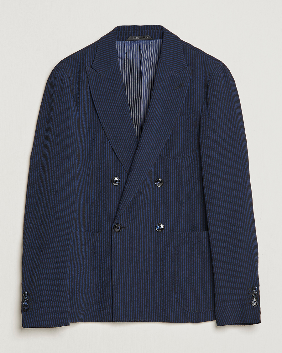 Herr | Kavajer | Giorgio Armani | Double Breasted Seersucker Blazer Navy
