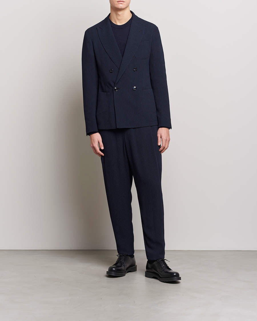 Herr | Kavajer | Giorgio Armani | Double Breasted Seersucker Blazer Navy
