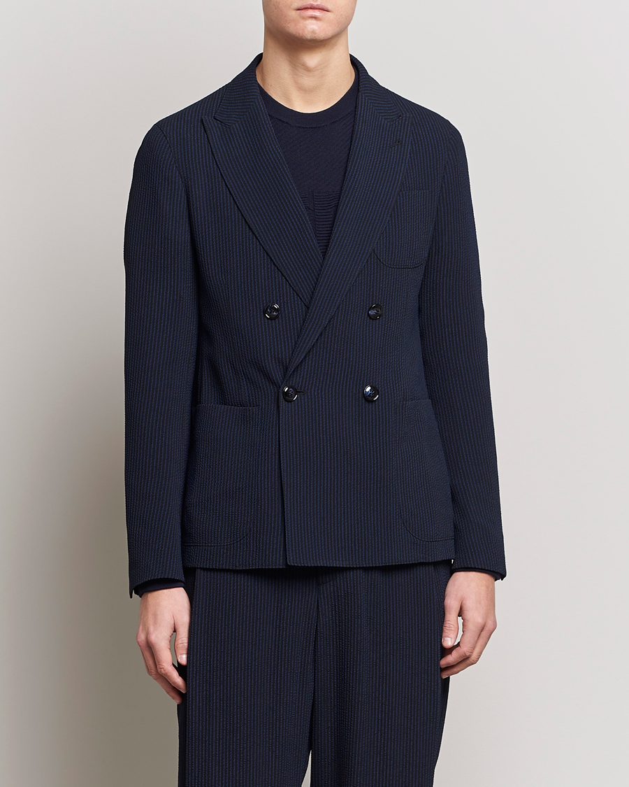 Herr | Kavajer | Giorgio Armani | Double Breasted Seersucker Blazer Navy