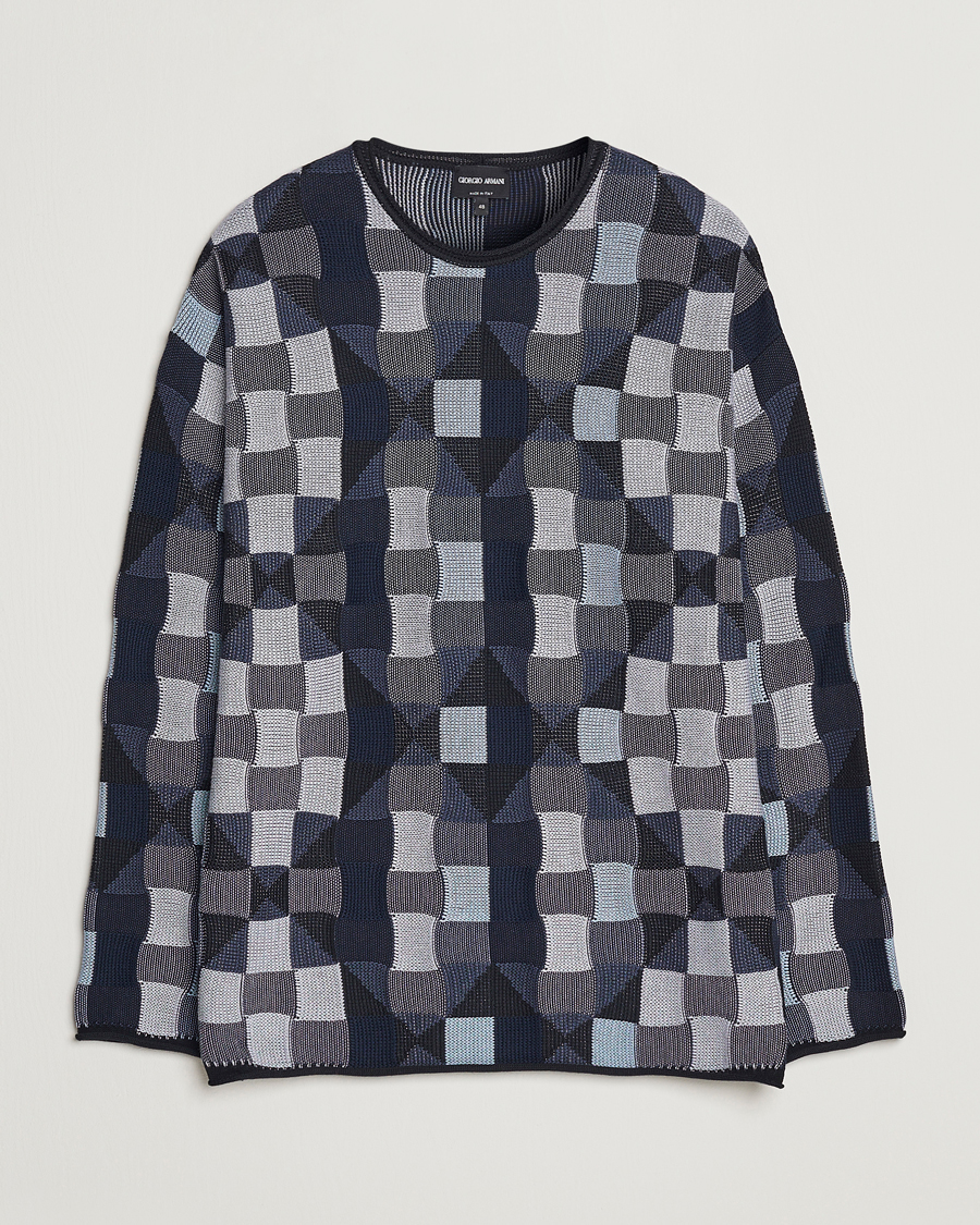 Herr | Tröjor | Giorgio Armani | Geometrical Patchwork Sweater Navy/White