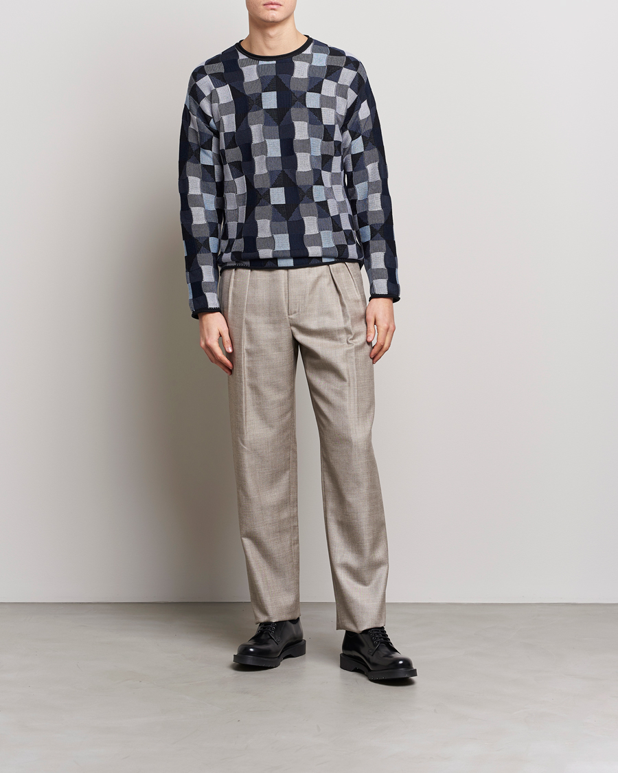 Herr | Tröjor | Giorgio Armani | Geometrical Patchwork Sweater Navy/White
