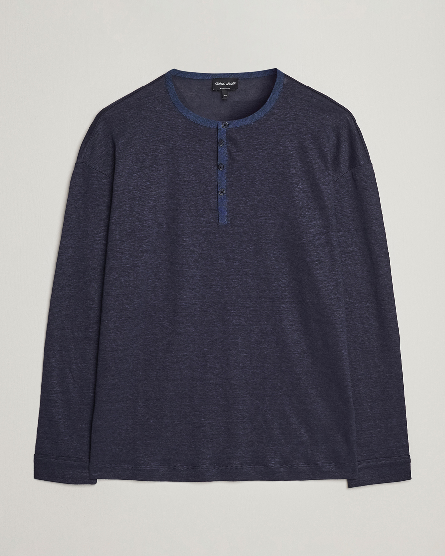 Herr | Tröjor | Giorgio Armani | Linen Henley Navy