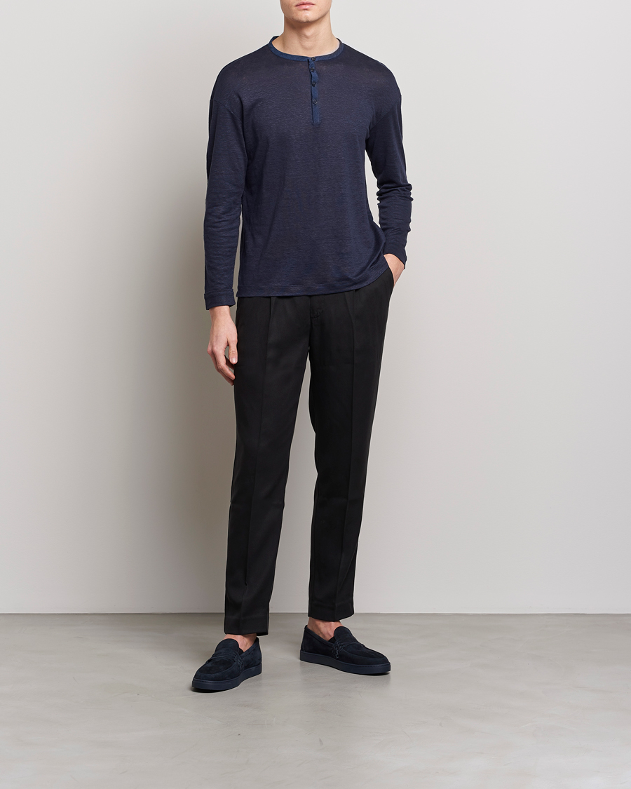 Herr | Tröjor | Giorgio Armani | Linen Henley Navy
