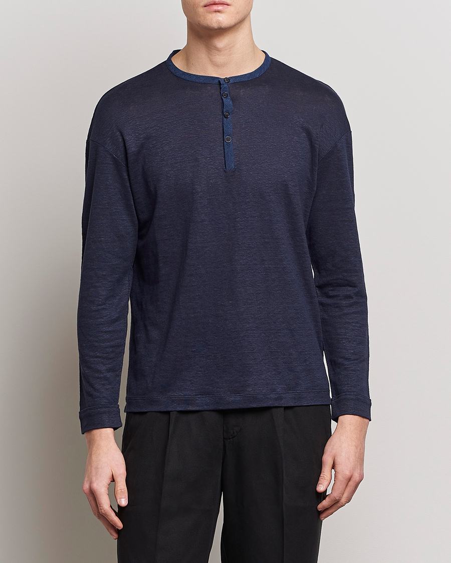 Herr | Tröjor | Giorgio Armani | Linen Henley Navy