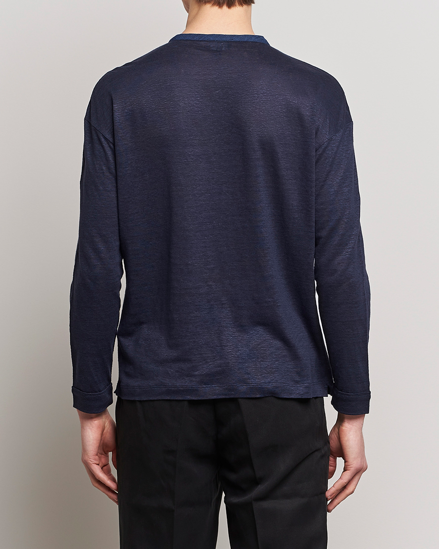 Herr | Tröjor | Giorgio Armani | Linen Henley Navy