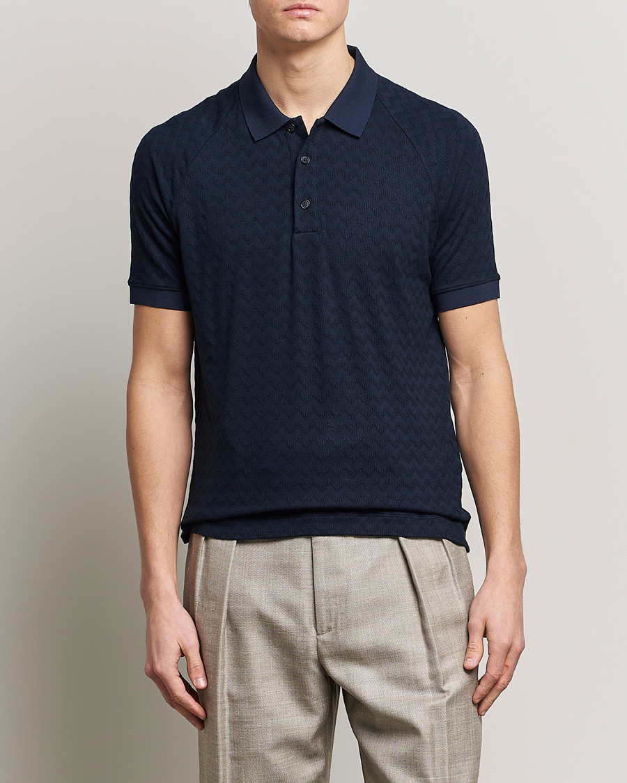 Herr | Pikéer | Giorgio Armani | Jacquard Short Sleeve Polo Navy