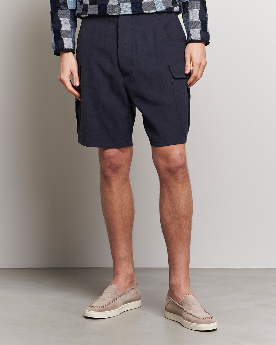 Herr | Shorts | Giorgio Armani | Linen Cargo Shorts Navy