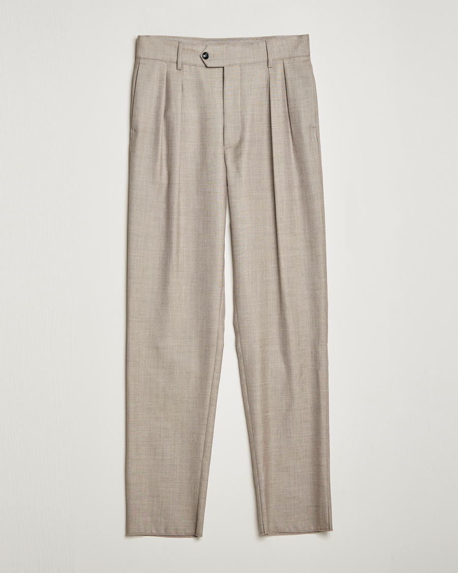 Herr | Byxor | Giorgio Armani | Pleated Wool Trousers Light Grey