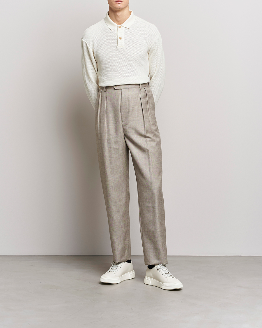 Herr | Byxor | Giorgio Armani | Pleated Wool Trousers Light Grey