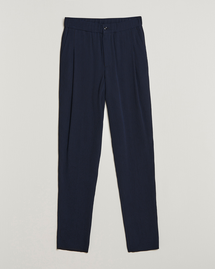Herr | Byxor | Giorgio Armani | Pleated Seersucker Pants Navy