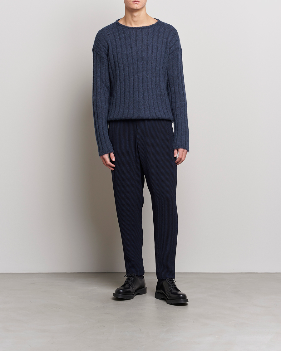 Herr | Byxor | Giorgio Armani | Pleated Seersucker Pants Navy