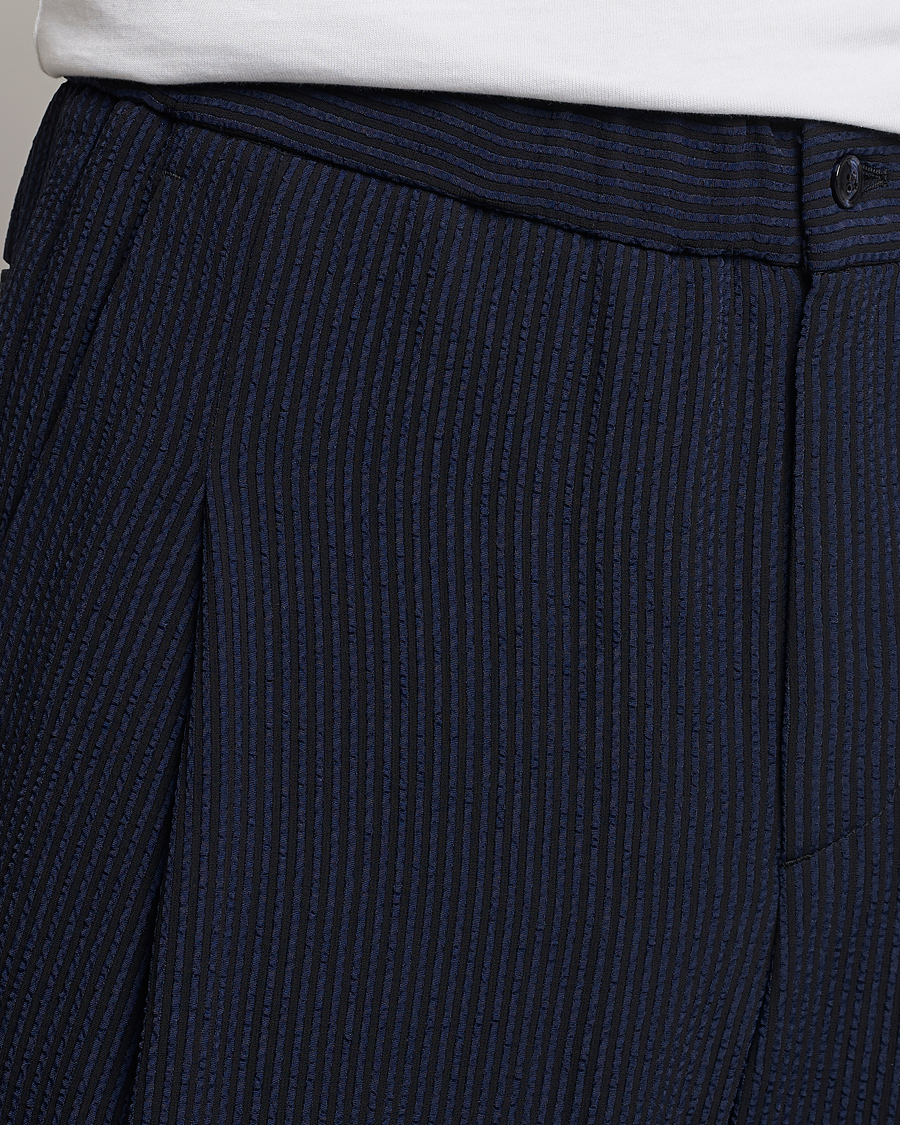 Herr | Byxor | Giorgio Armani | Pleated Seersucker Pants Navy