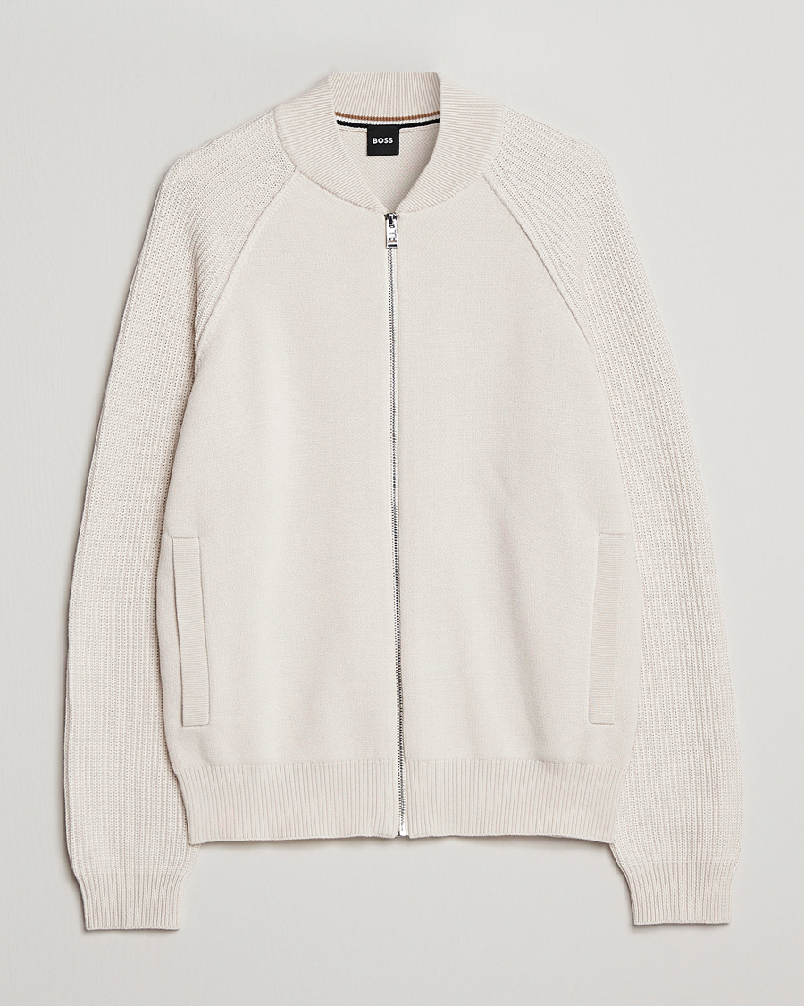 Herr | Tröjor | BOSS BLACK | Grissino Structured Knitted Full-Zip Open White