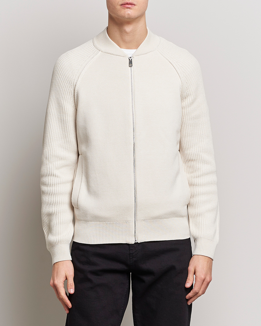 Herr | Tröjor | BOSS BLACK | Grissino Structured Knitted Full-Zip Open White