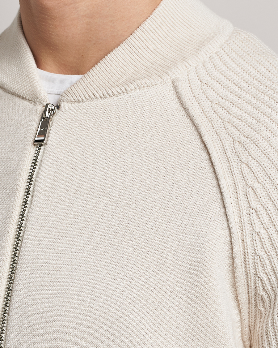 Herr | Tröjor | BOSS BLACK | Grissino Structured Knitted Full-Zip Open White