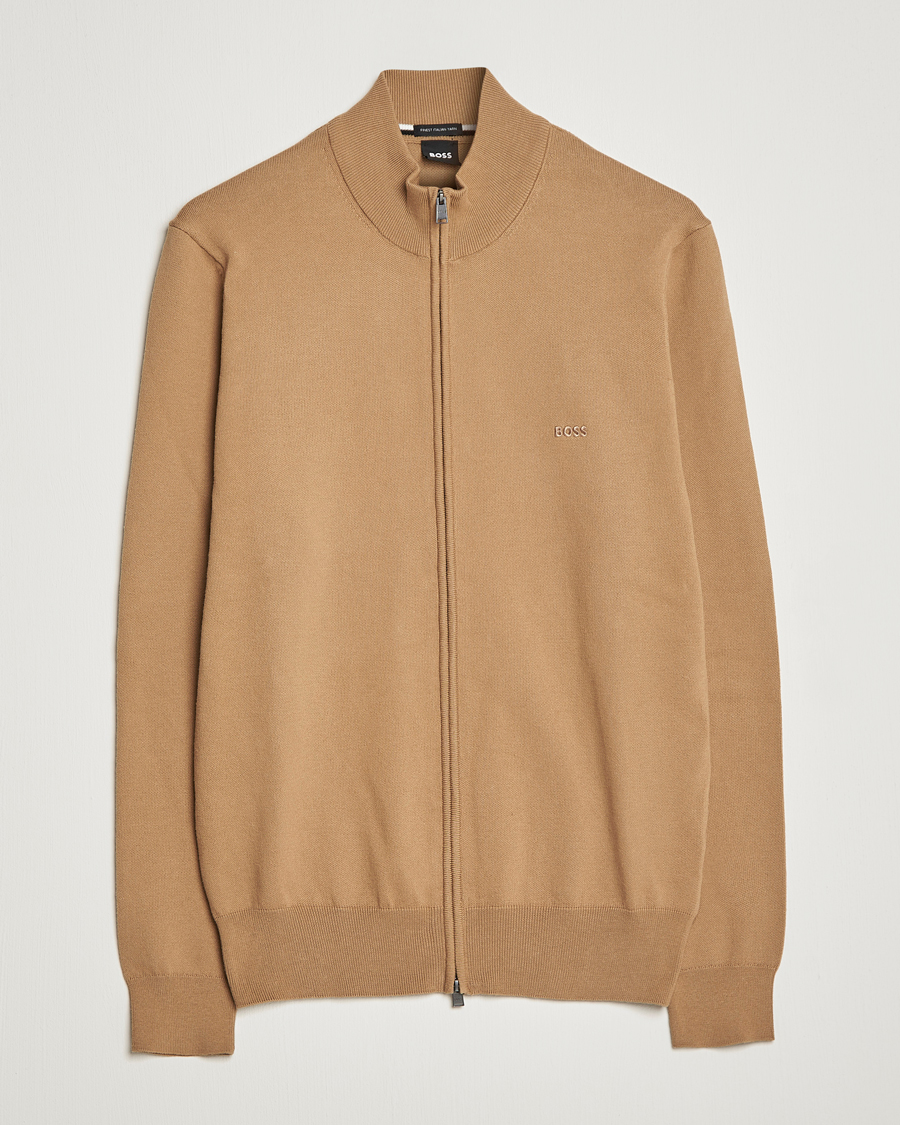Herr | Tröjor | BOSS BLACK | Palano Knitted Full-Zip Medium Beige