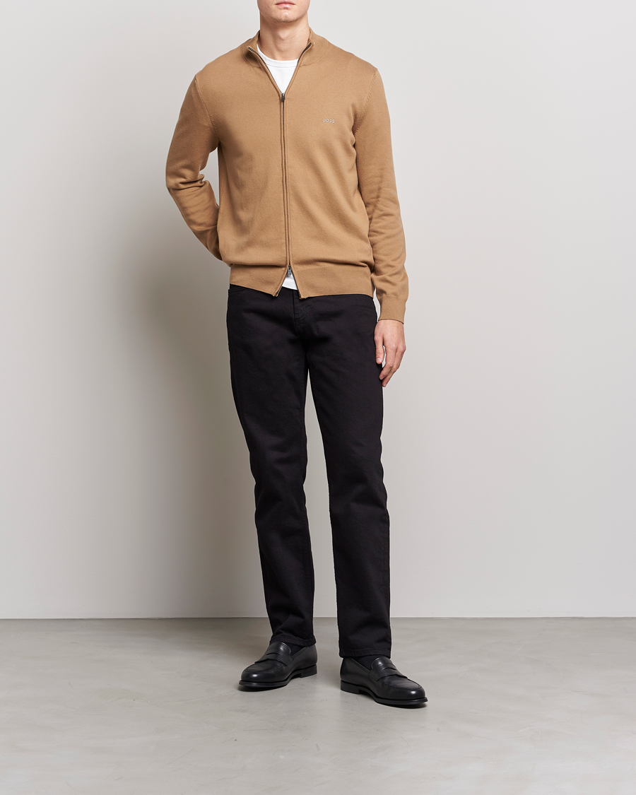 Herr | Tröjor | BOSS BLACK | Palano Knitted Full-Zip Medium Beige
