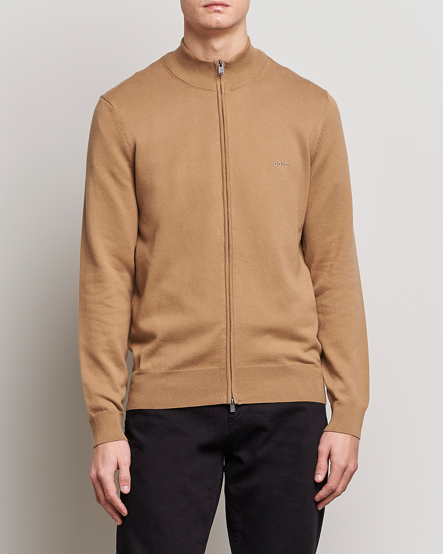 Herr | Tröjor | BOSS BLACK | Palano Knitted Full-Zip Medium Beige