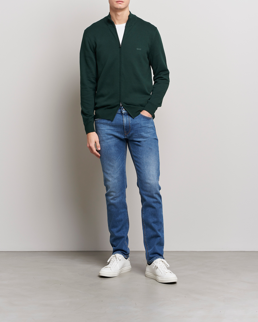 Herr | Tröjor | BOSS BLACK | Palano Knitted Full-Zip Open Green