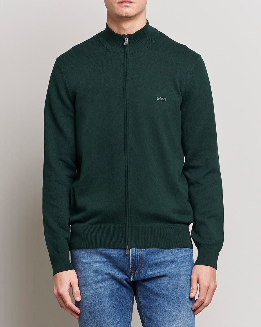 Herr | Tröjor | BOSS BLACK | Palano Knitted Full-Zip Open Green