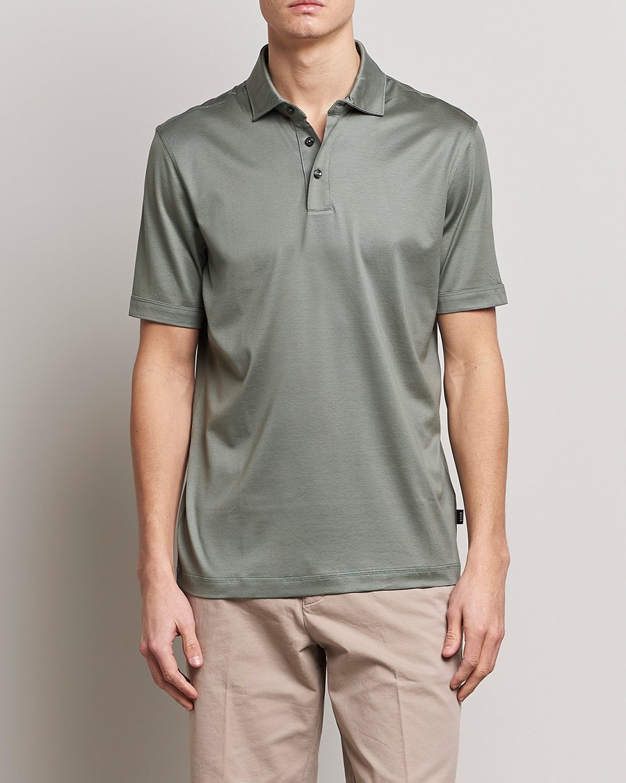 Herr | Pikéer | BOSS BLACK | Press Cotton/Lyocell Polo Open Green