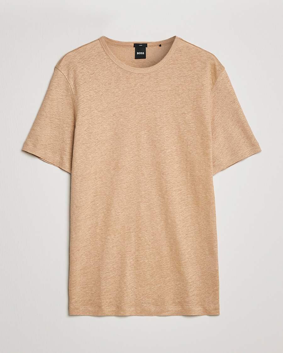 Herr | T-Shirts | BOSS BLACK | Tiburt Linen Crew Neck T-Shirt Medium Beige