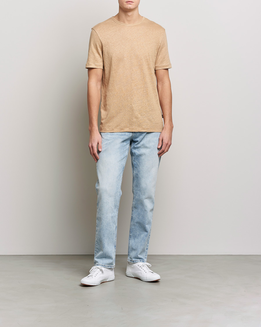 Herr | T-Shirts | BOSS BLACK | Tiburt Linen Crew Neck T-Shirt Medium Beige