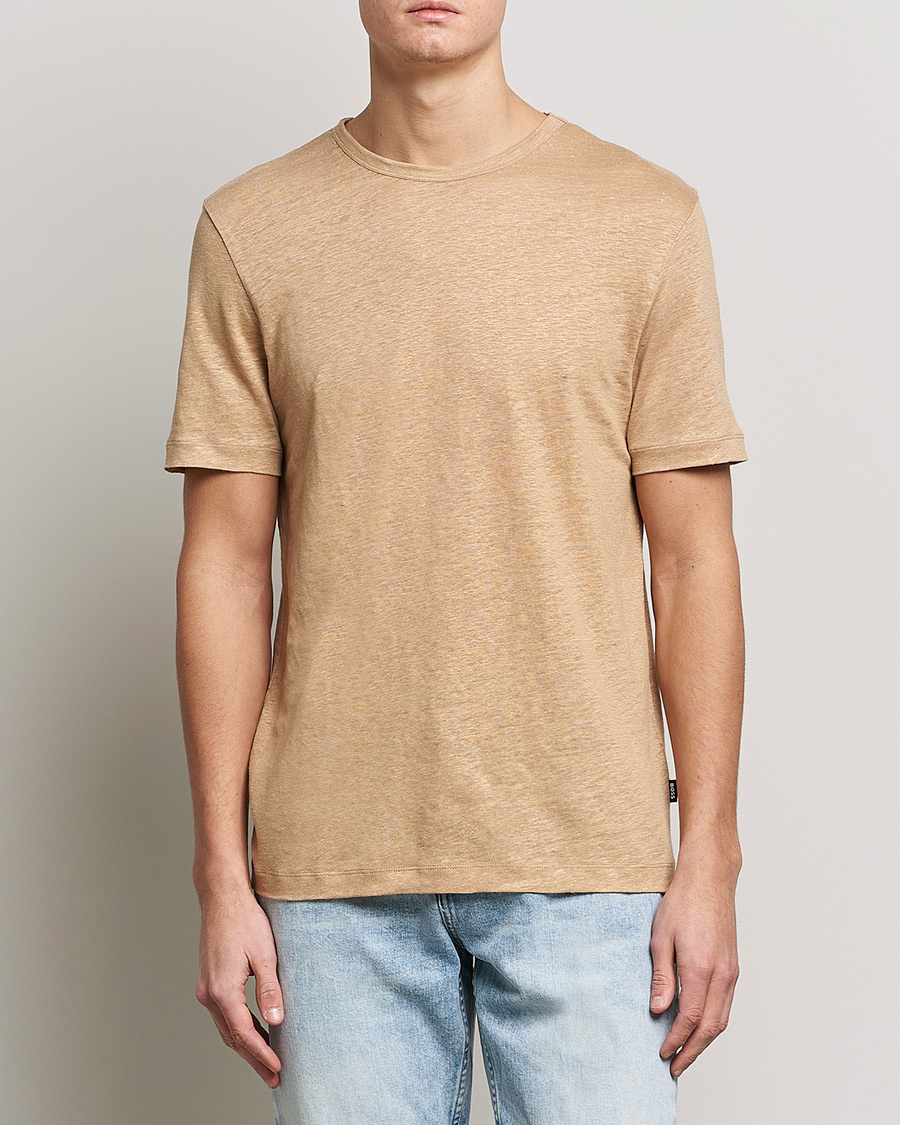 Herr | T-Shirts | BOSS BLACK | Tiburt Linen Crew Neck T-Shirt Medium Beige